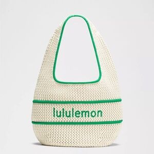Lululemon Cotton Crochet Shoulder Bag Ivory & Green Large NWT